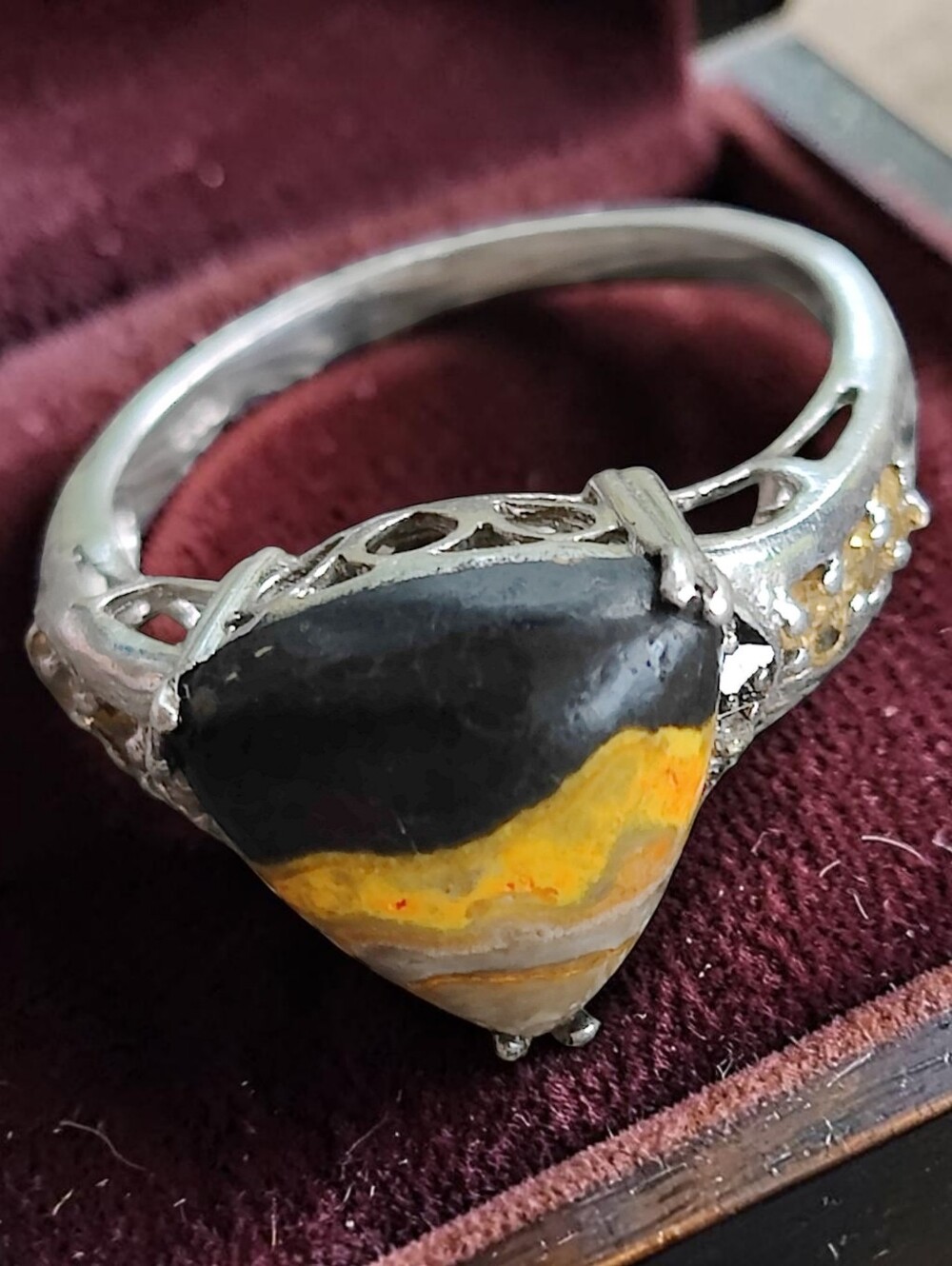Vintage Sterling Chuck Clemency Bumblebee Jasper Ring